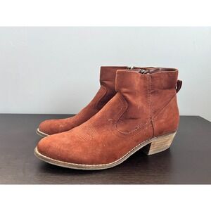 Dolce Vita Ankle Boot Western Bootie Size 7.5 Orange Suede‎ Slip On Mid Heel